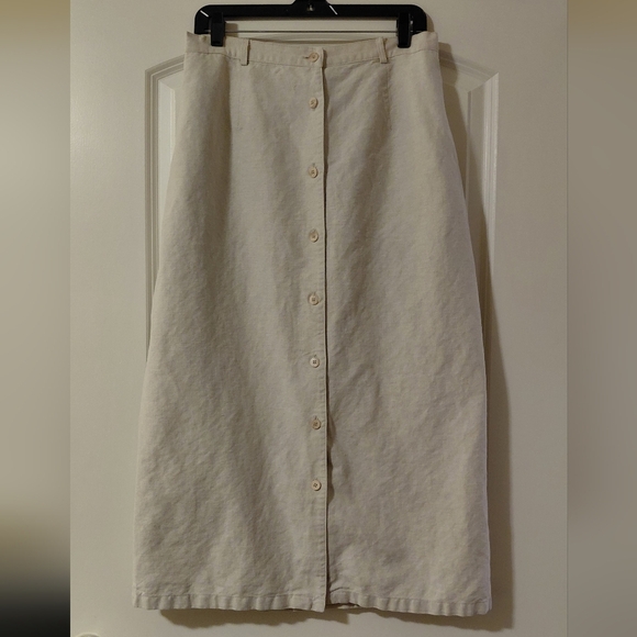Vintage Linen Button Down Beige Plus Size Skirt Cotton - Picture 3 of 9